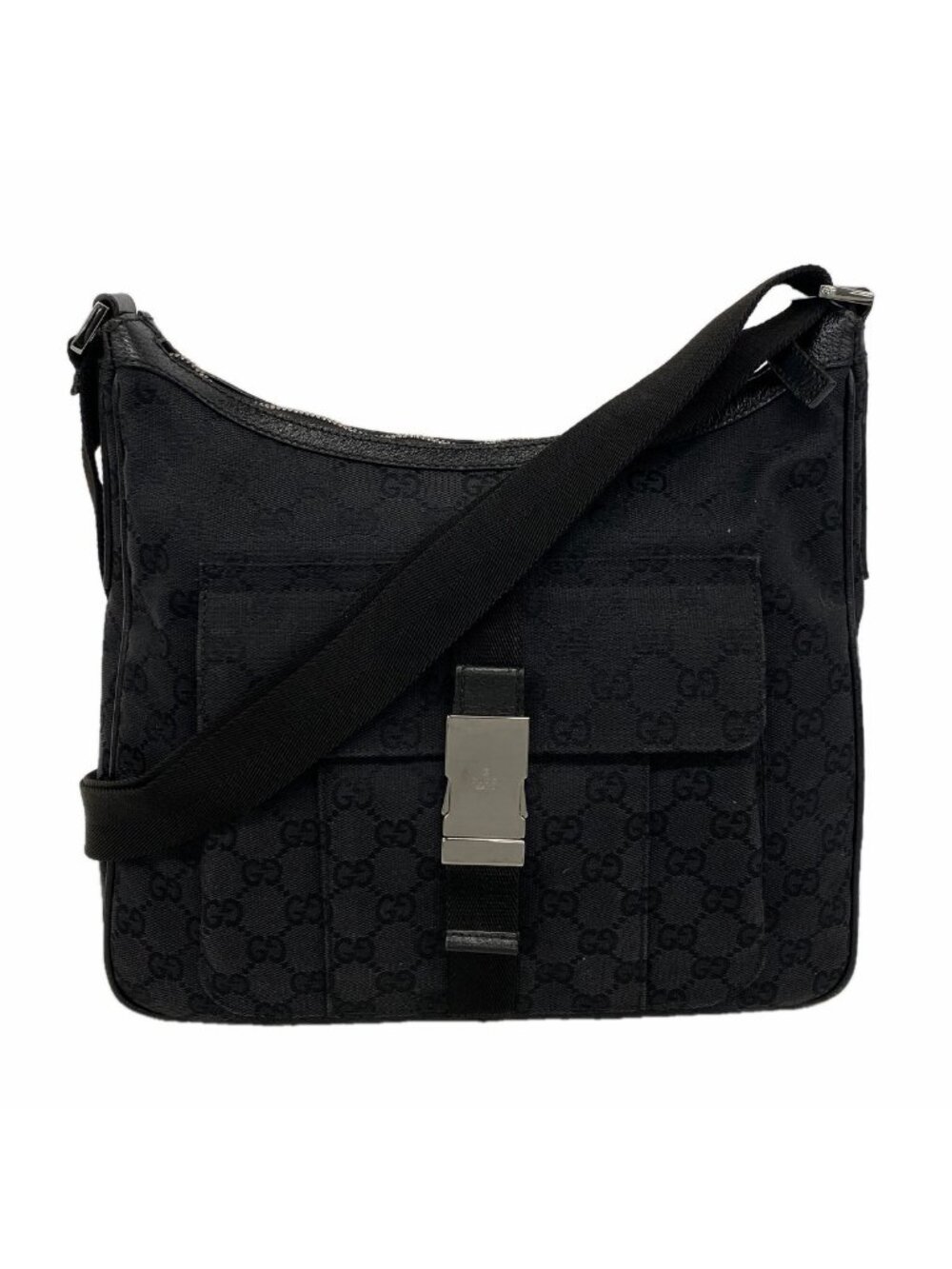Gucci Shoulder Bag GG Canvas Black Silver